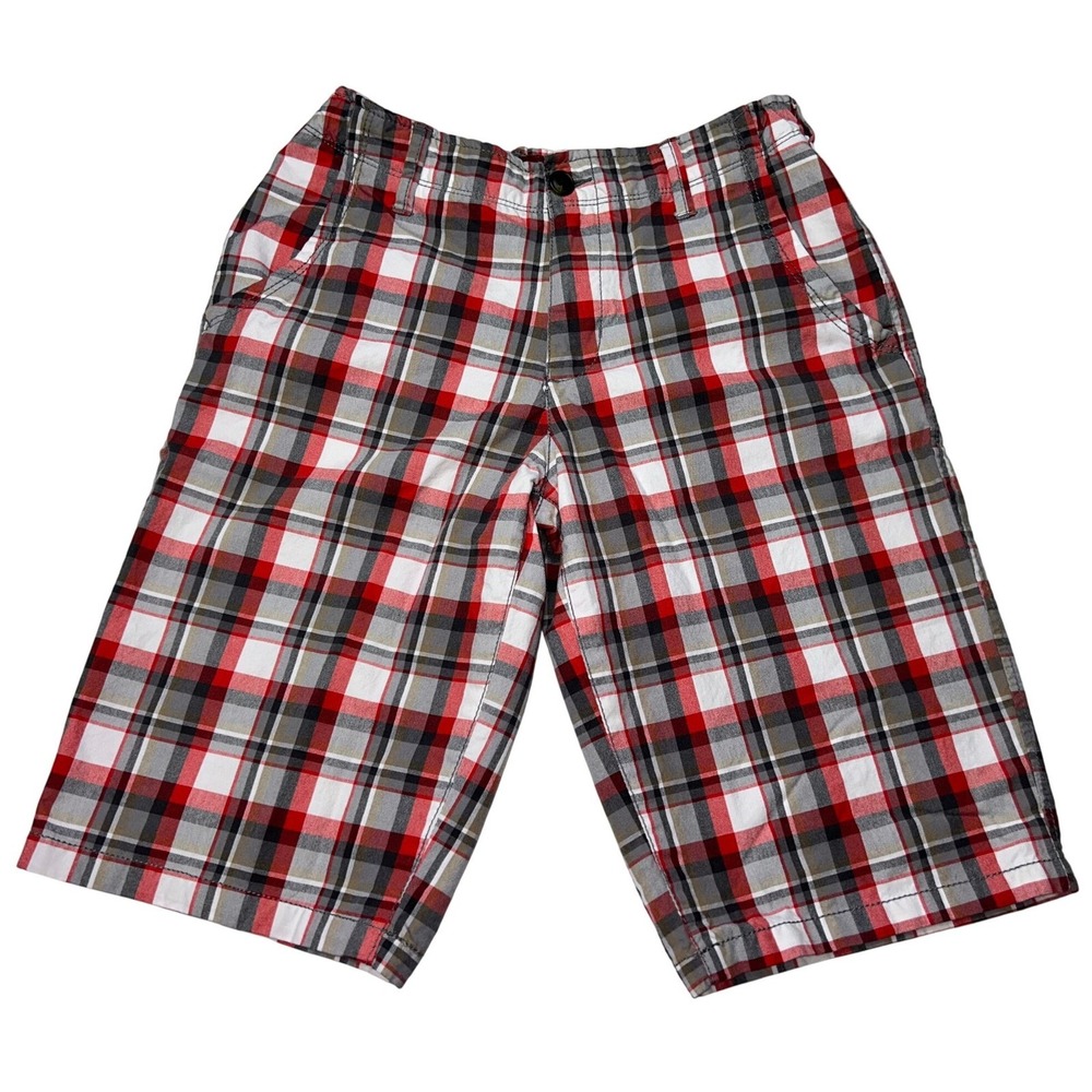 Arizona Jeans Boys Plaid Shorts Casual Everyday‎ Wear Red Gray Youth Size 20 REG